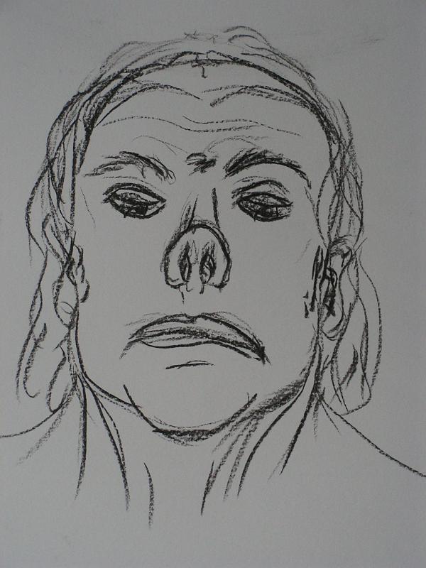 Stefan Bittner, Selbstportrait verzerrt, 2007, Kohle-Papier, 30x42.jpg